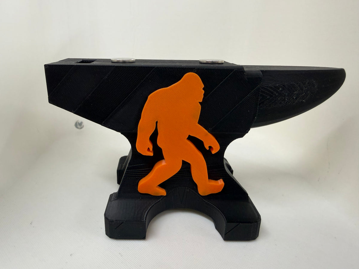 Bigfoot Sasquatch Magnetic Pocket Knife Display – 3D Printed Anvil Stand – Black & Orange