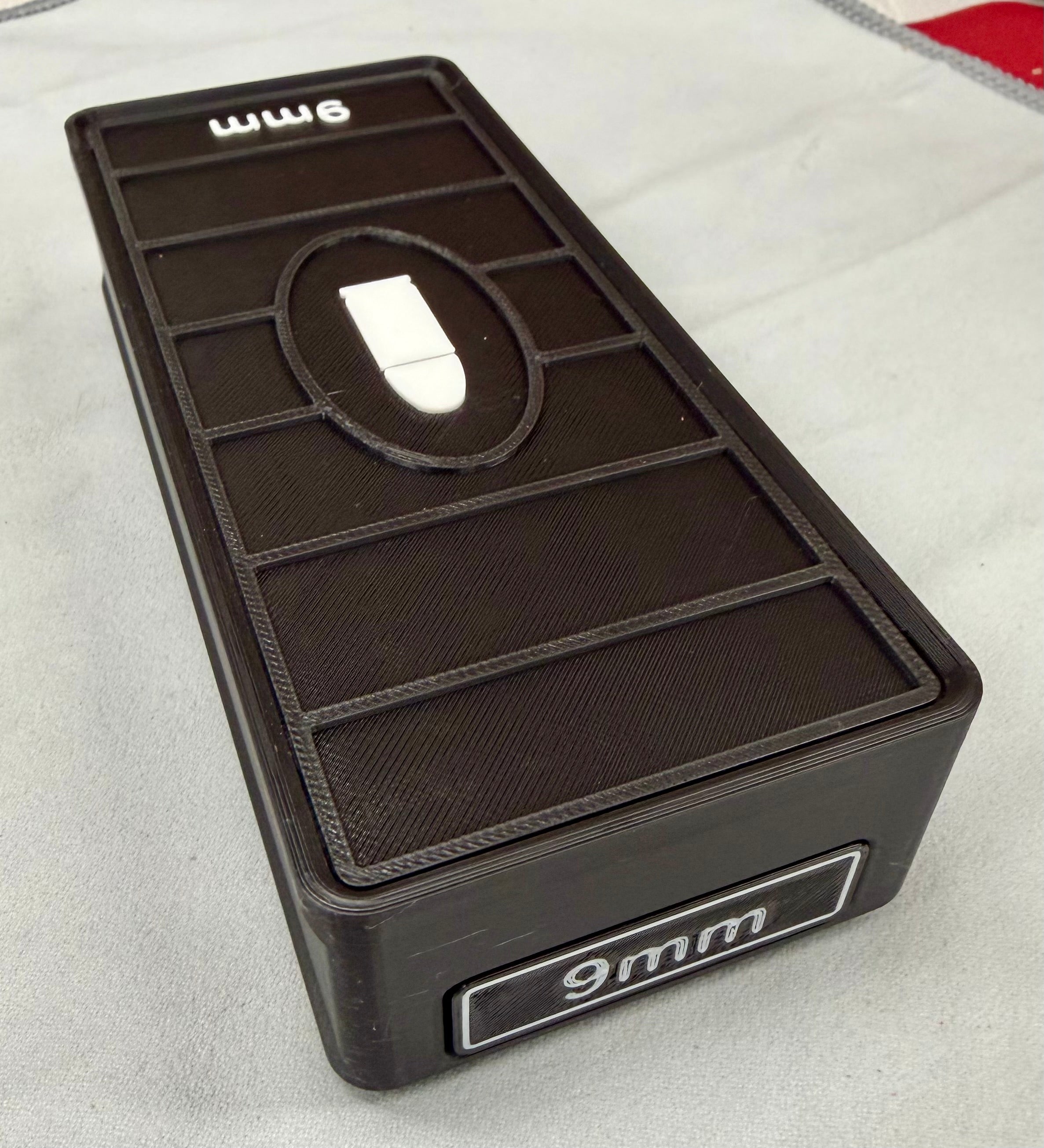 52 Round 9mm Ammo Box In Black & White 3D Printed Sliding Lock Case