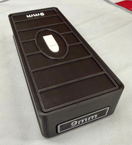 52 Round 9mm Ammo Box In Black & White 3D Printed Sliding Lock Case