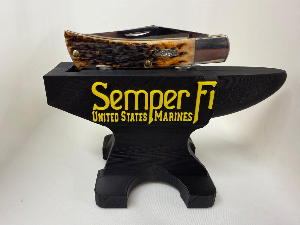 Semper Fi US Marines Anvil Magnetic Pocket Knife Display – 3D Printed