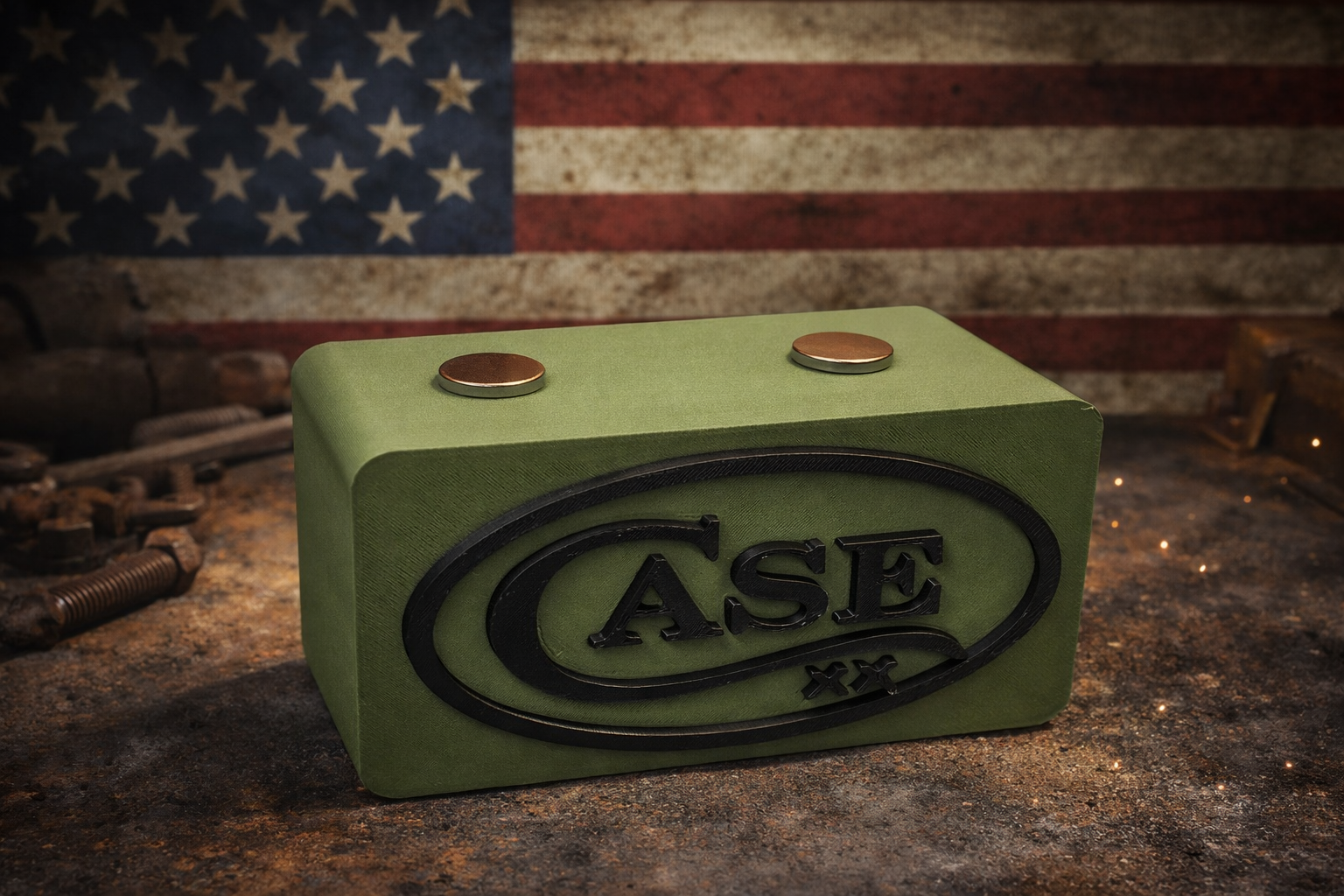 OD Green Magnetic Knife Display Stand – Case XX Style Logo | 3D Printed EDC Holder (4x2x2)