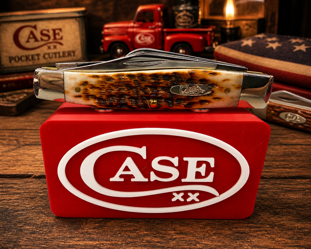 Magnetic Case XX Knife Display Stand – Red & White 3D Printed Collector Block (4” x 2” x 1.5”)
