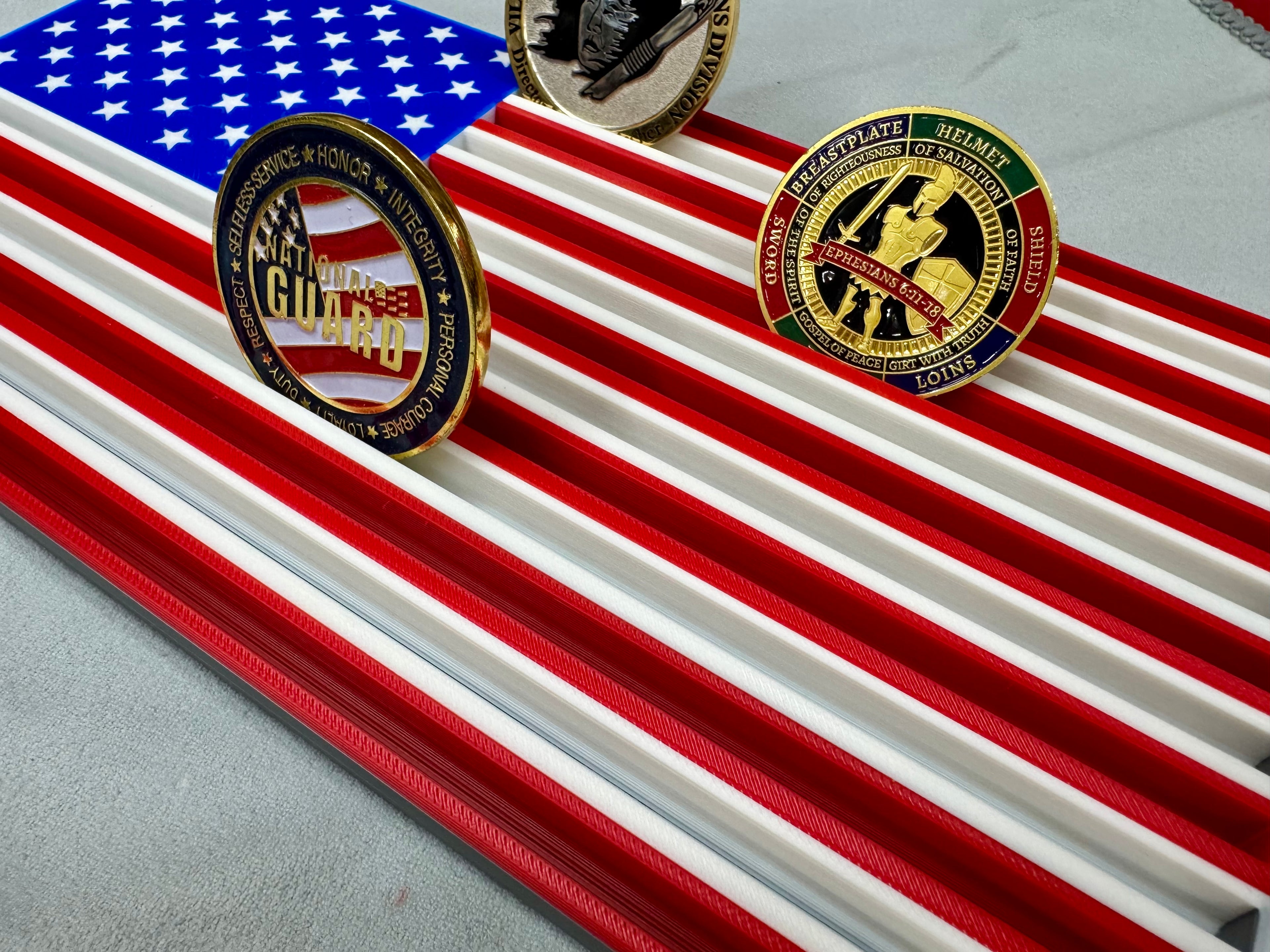 American Flag Challenge Coin Display – 3D Printed Patriotic Coin Holder (5” x 9.5”)