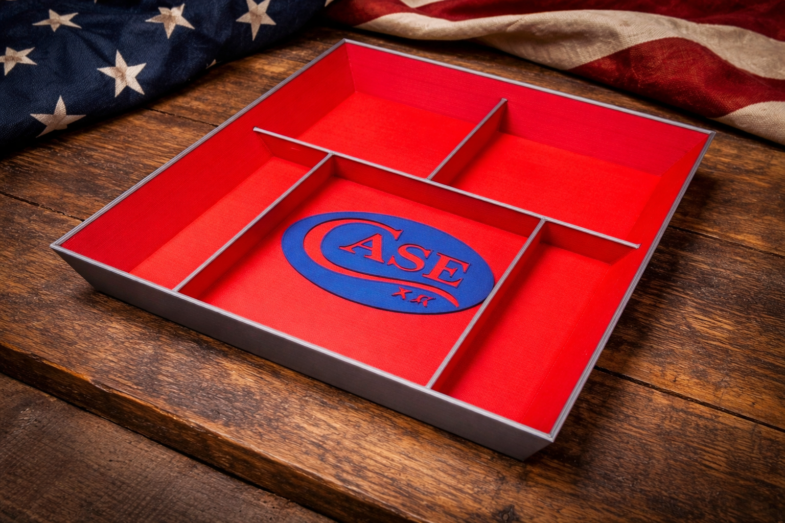 Case XX EDC Dump Tray – 3D Printed Valet Tray Organizer (Red/Blue/Grey) – Knife, Wallet & Pocket Carry Storage – 8x10 Display Tray
