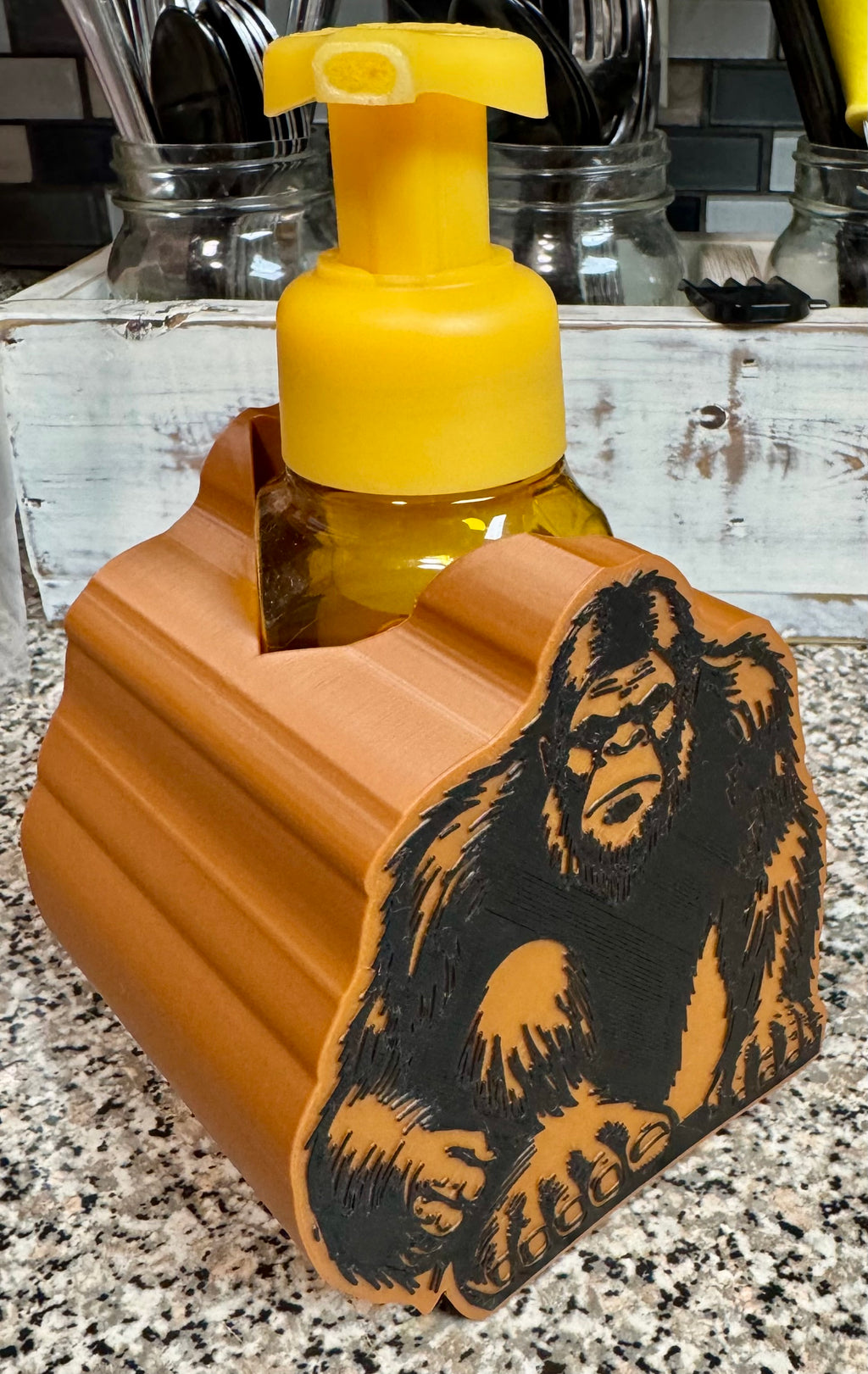 Sasquatch Foaming Soap Dispenser Holder – 3D Printed Rustic Bathroom Decor | Rugged Finds Collection