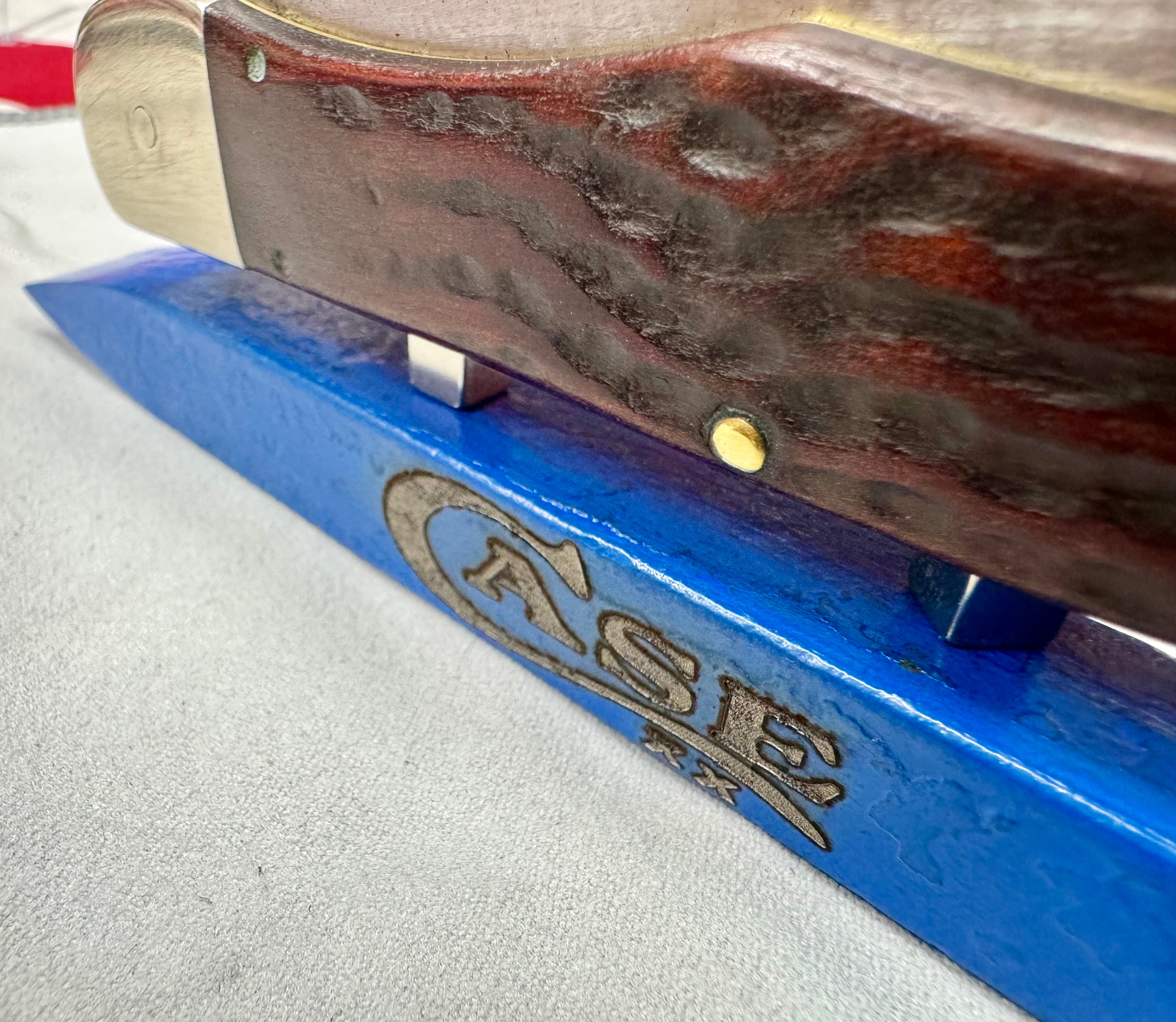 Case XX Blue Railroad Spike Knife Display – Magnetic Custom Knife Stand