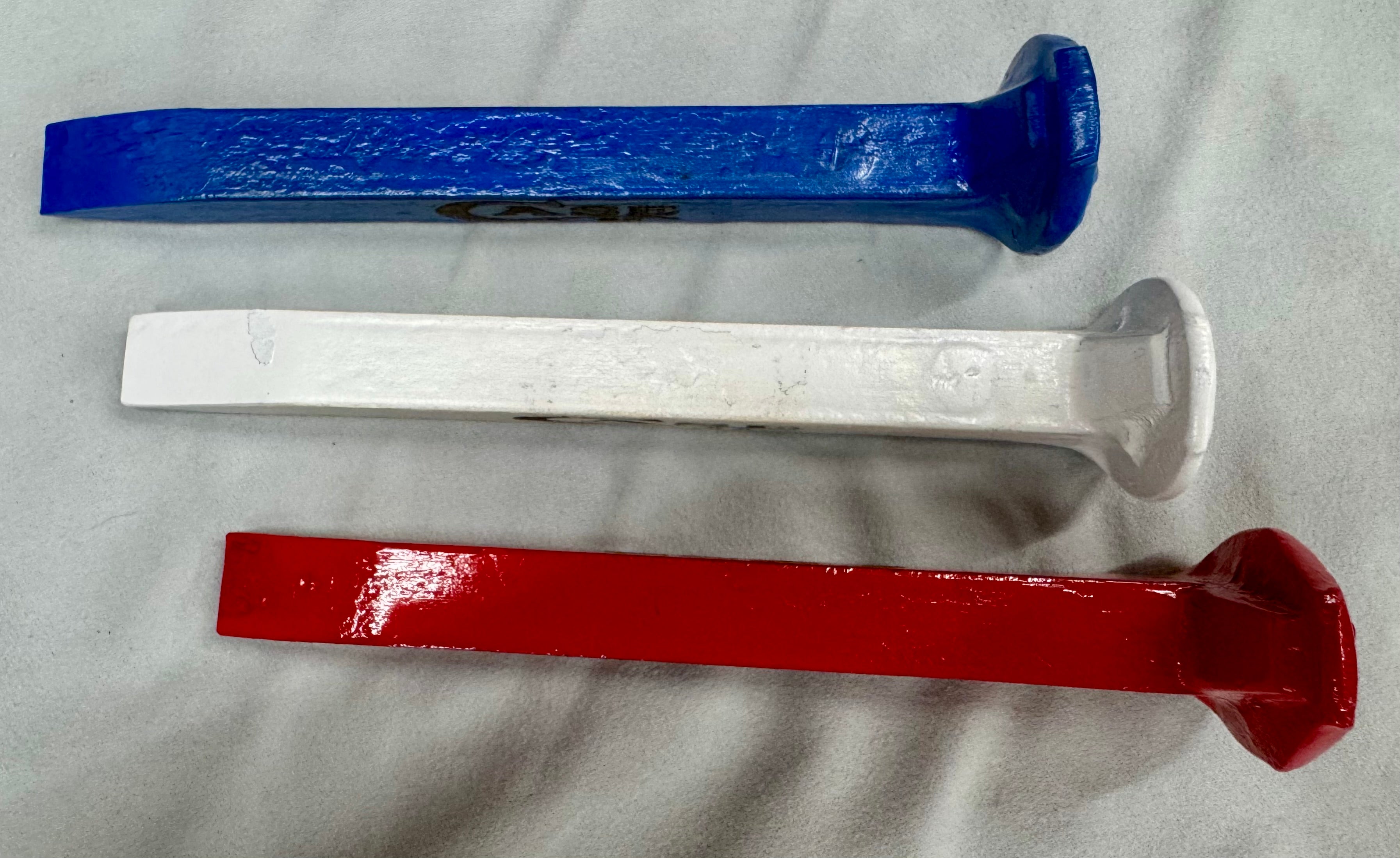 Case XX Railroad Spike Knife Display Set – Red White & Blue Patriotic EDC Holders with Magnetic Retention – Repurposed Alabama Rail Spikes (3 Piece Set)