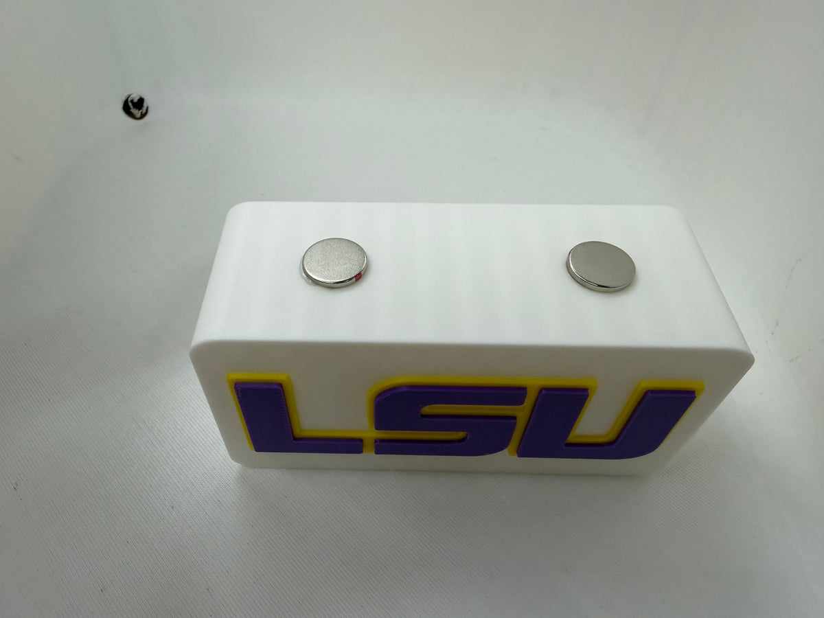 LSU Tigers Magnetic Knife Display Block 3D Printed White with Purple & Gold Pocket Knife Stand
