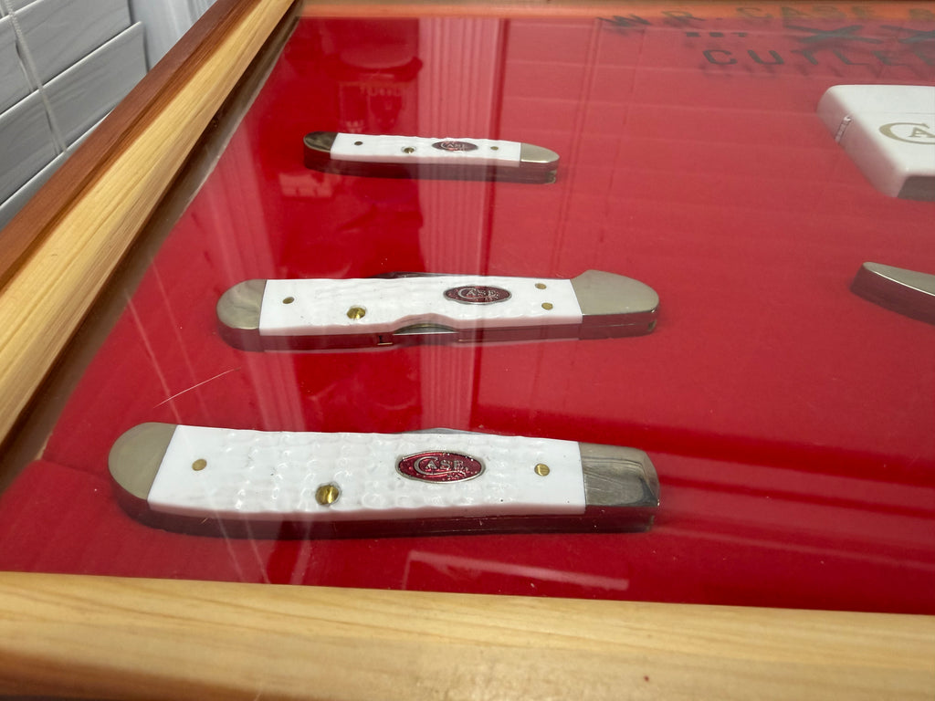 Case XX White SparXX Collector Set – 8 Knives + Case XX Lighter & Locking Cedar Display