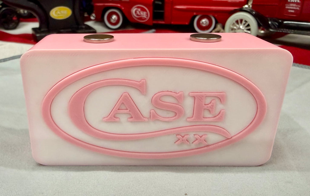 Case XX Knife Display Stand – White & Pink Edition Magnetic 3D Printed EDC Holder (4” x 2” x 1.5”)