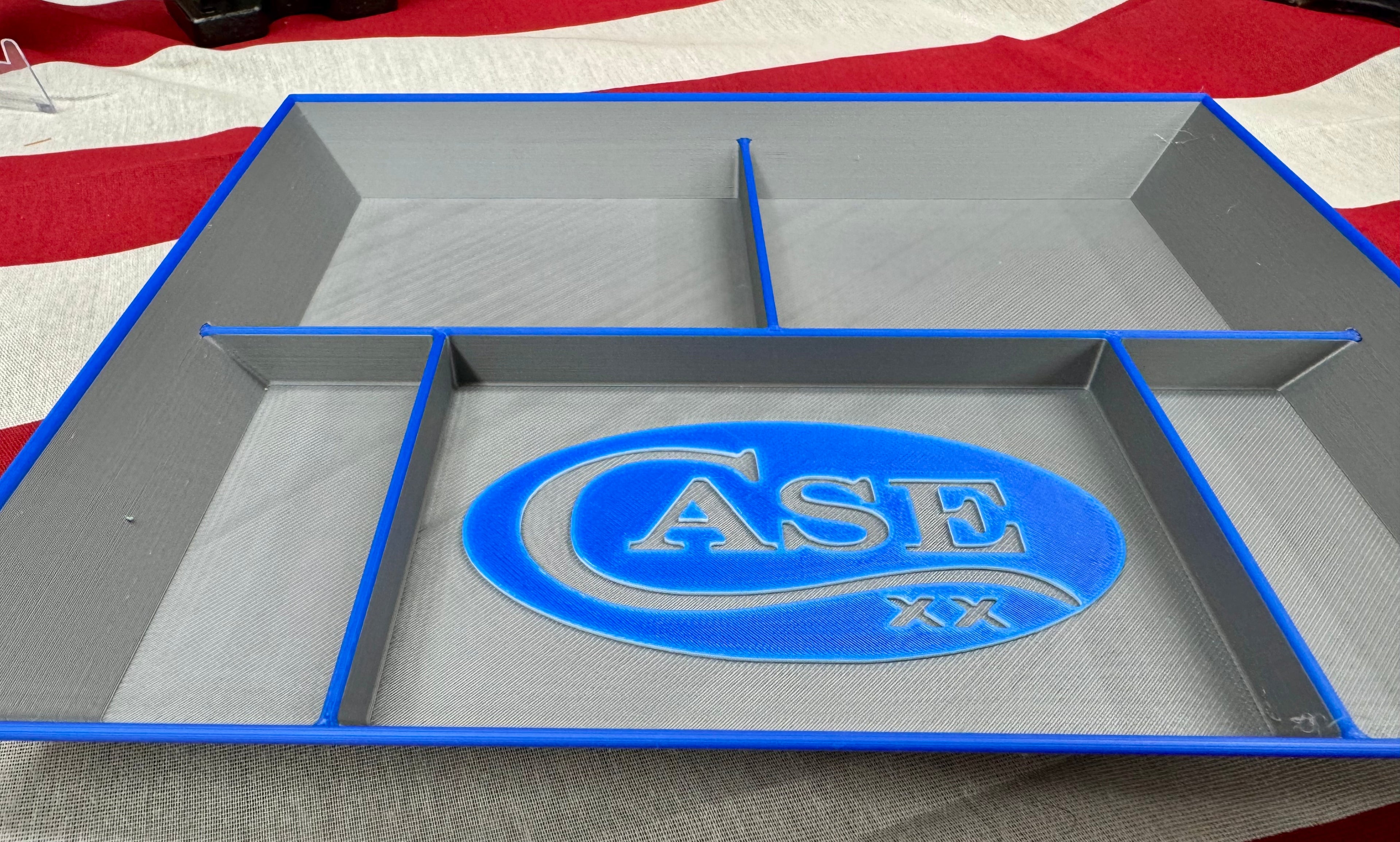 Blue & Gray Case XX EDC Pocket Dump Tray – 3D Printed Organizer | Knife Collector Catch-All Tray (8” x 10”)