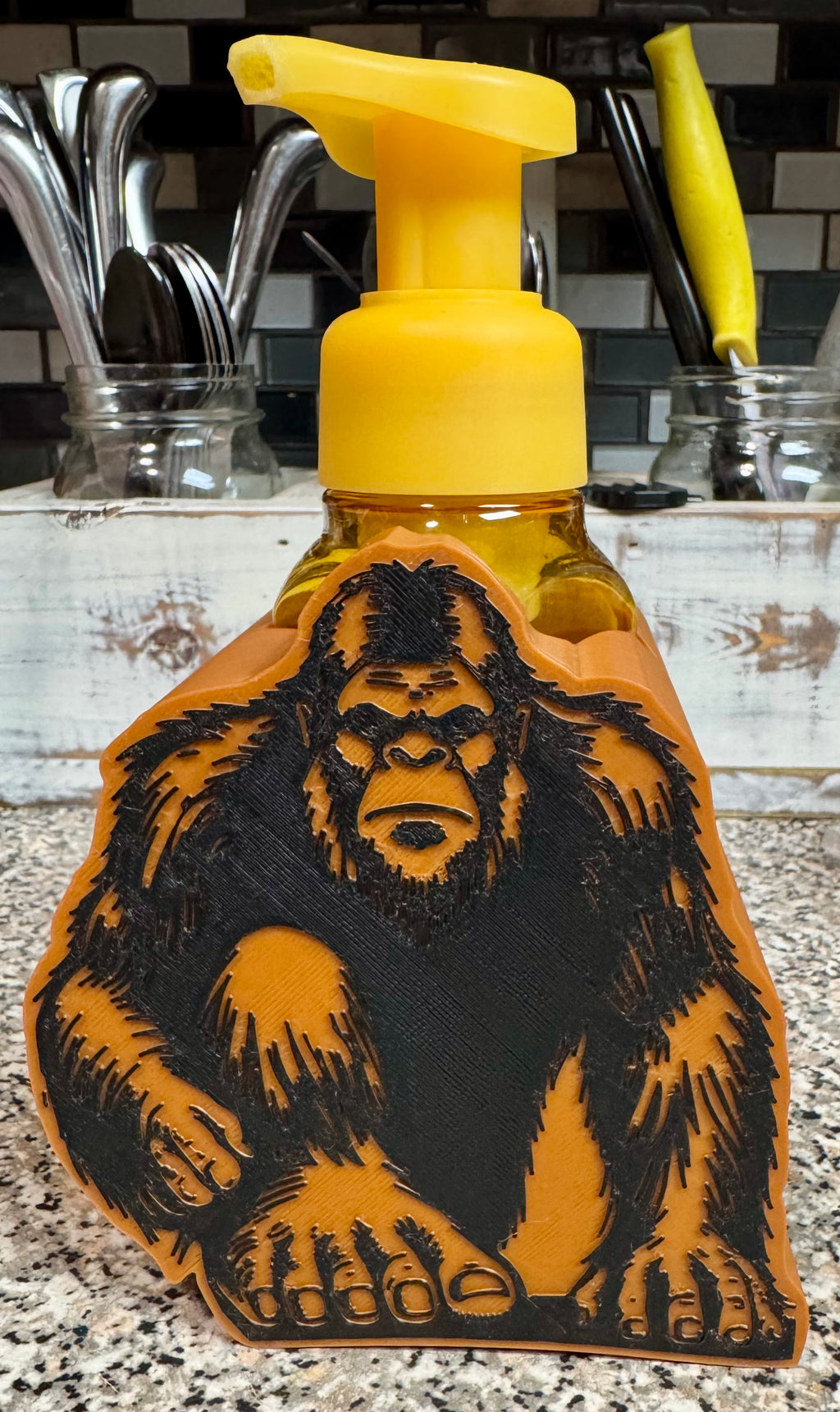 Sasquatch Foaming Soap Dispenser Holder – 3D Printed Rustic Bathroom Decor | Rugged Finds Collection