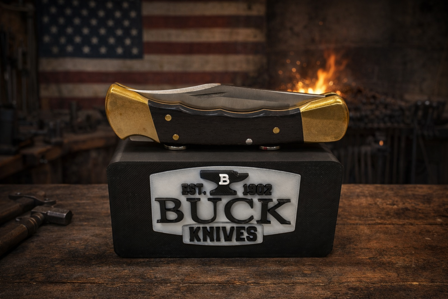 Buck Knives Magnetic Display Stand – Black 3D Printed Knife Holder (4” x 2” x 1.5”)