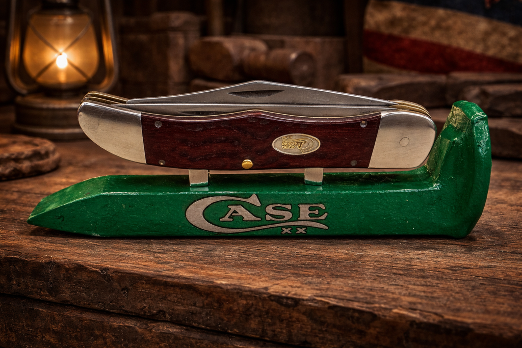 Case XX Green Railroad Spike Knife Display – Magnetic Pocket Knife Stand – Repurposed Railroad Spike