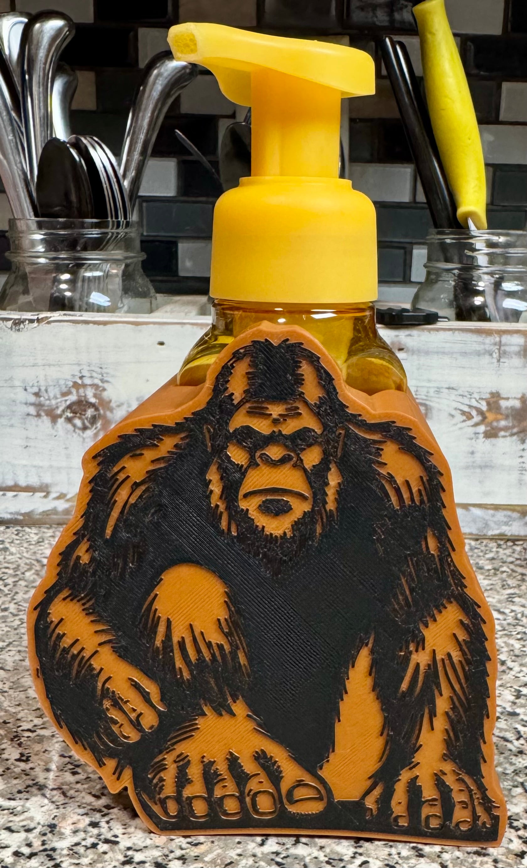 Sasquatch Foaming Soap Dispenser Holder – 3D Printed Rustic Bathroom Decor | Rugged Finds Collection