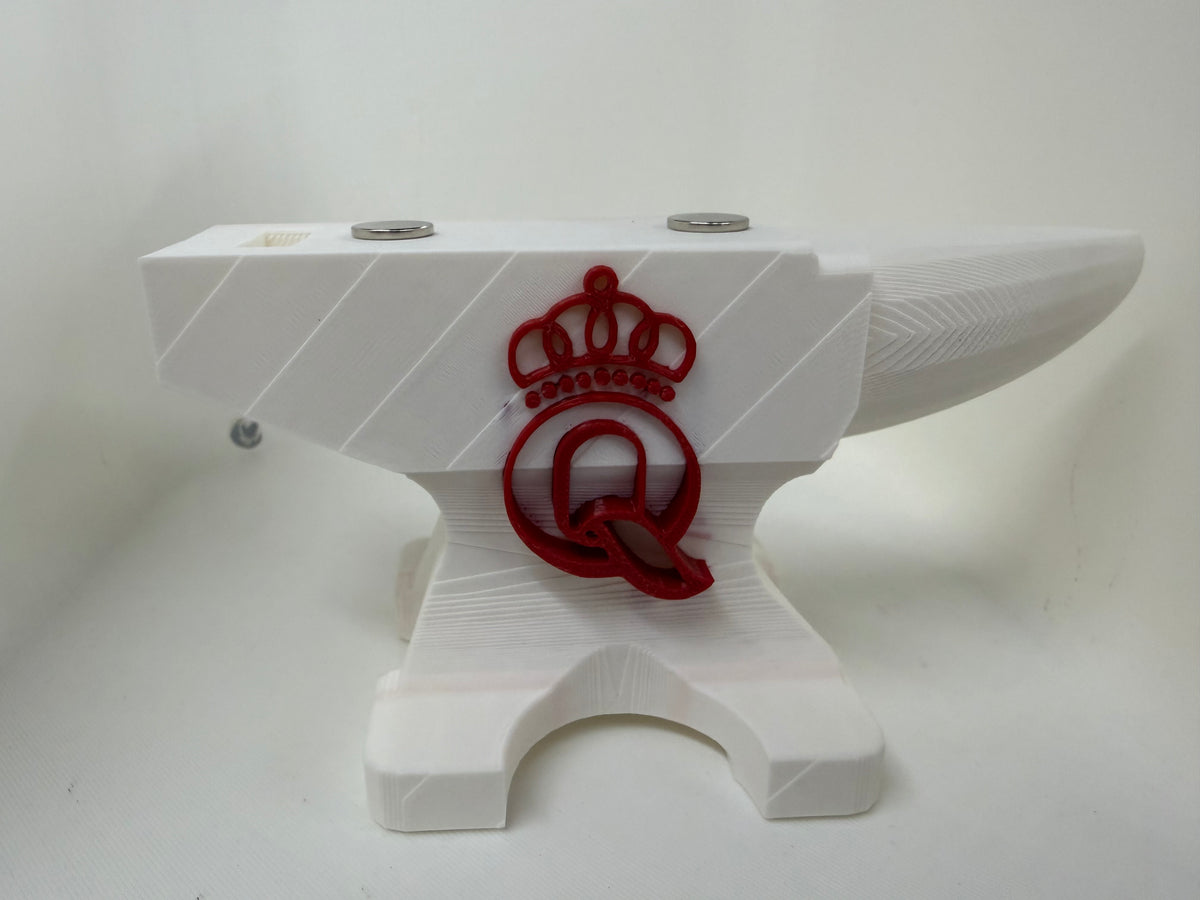Queen Cutlery Magnetic Pocket Knife Display – 3D Printed Anvil Stand – White & Red