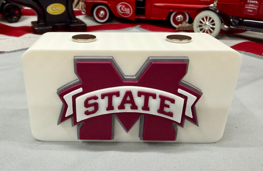 Mississippi State Knife Display In White & Maroon Magnetic 3D Printed Stand (4” x 2”)
