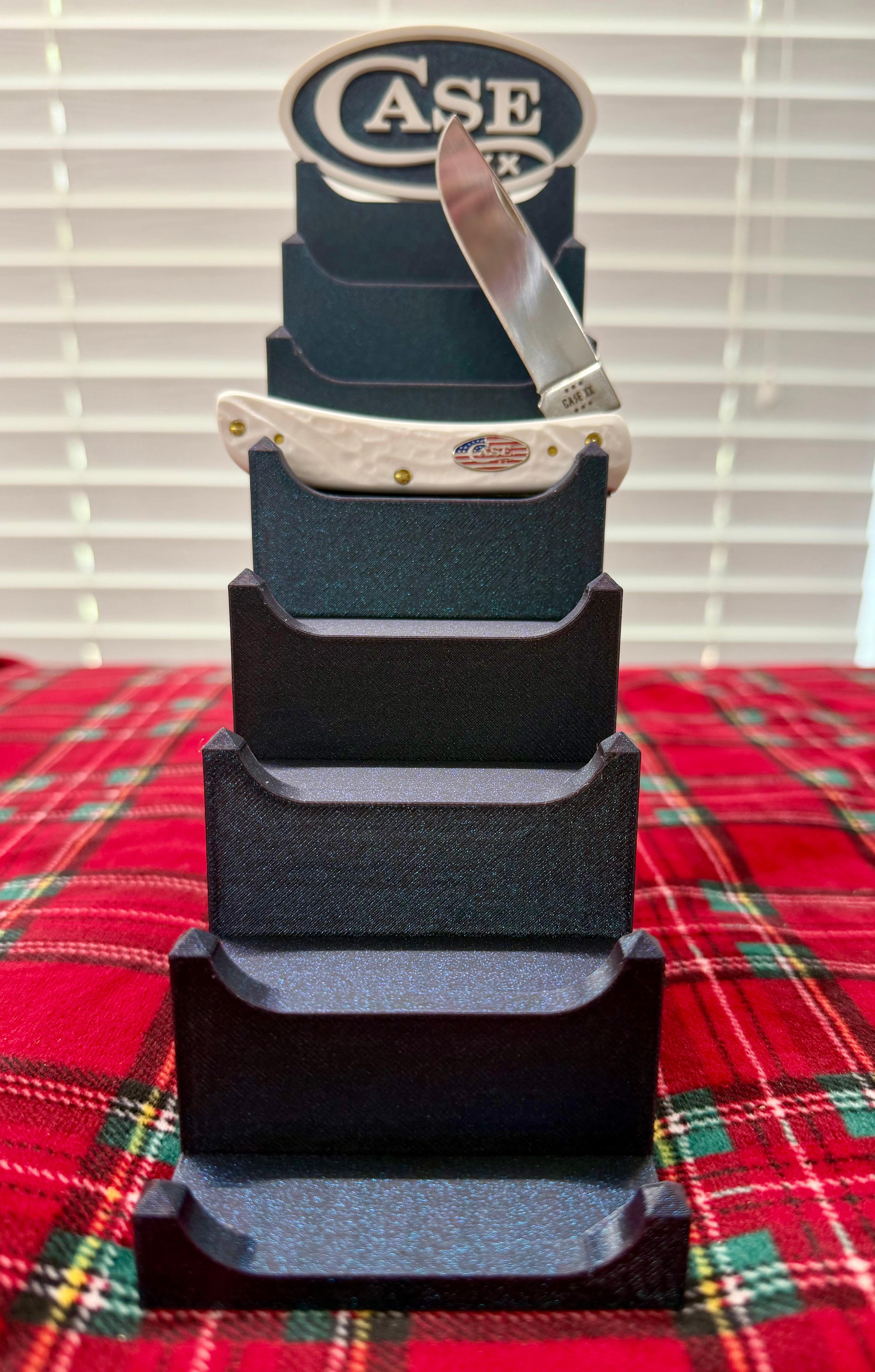 Case XX 7-Tier Knife Display Tower 3D Printed Collector Stand Titanium with White