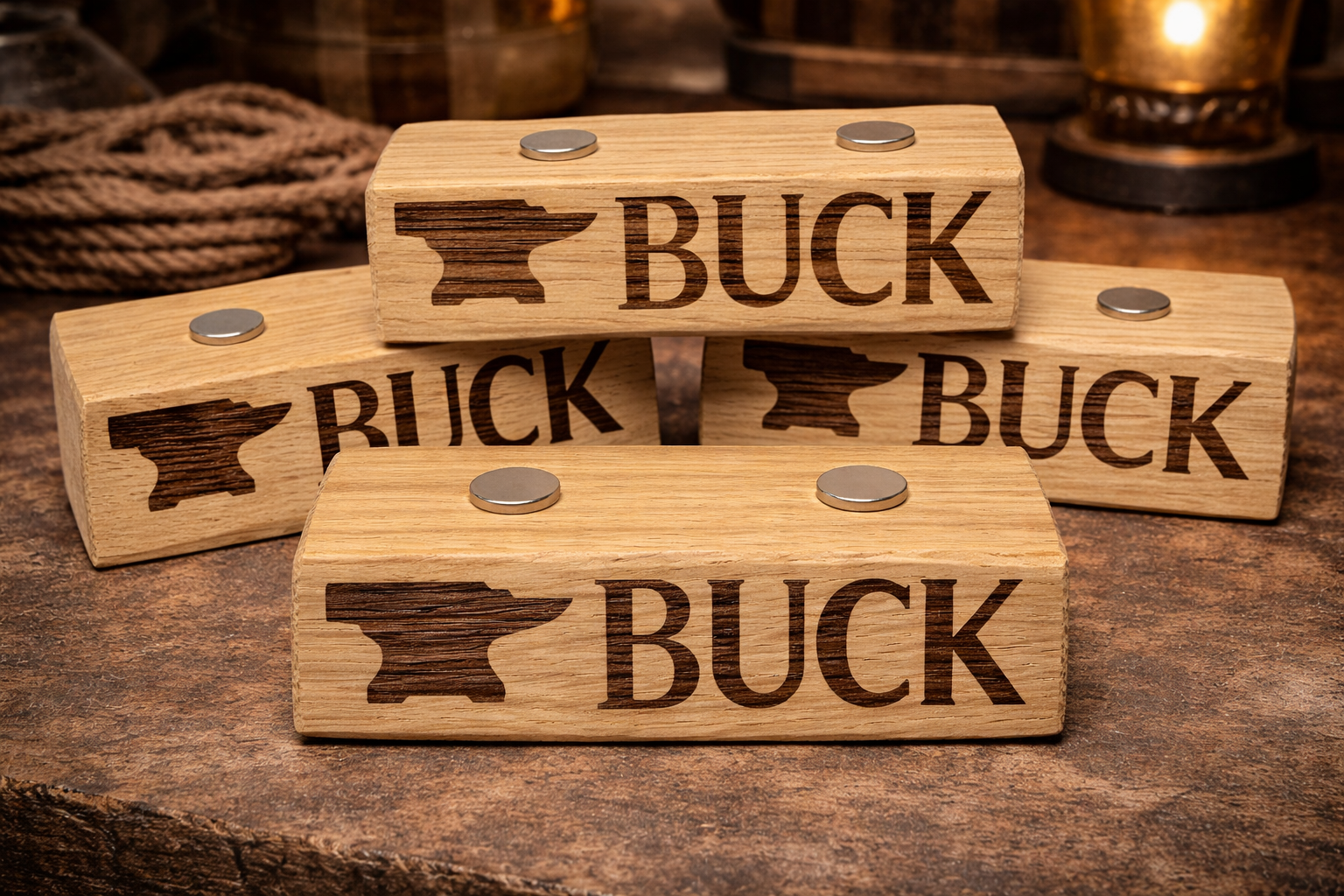 Handmade Buck Knives Oak Wood Knife Display Stand - Set of 4