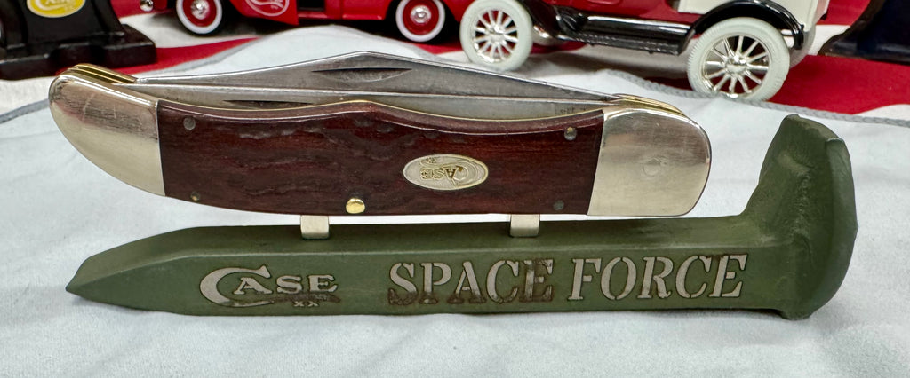 US Space Force Railroad Spike Knife Display – OD Green Case XX Engraved Stand w/ Magnetic Holder – Authentic Retired Alabama Rail Spike