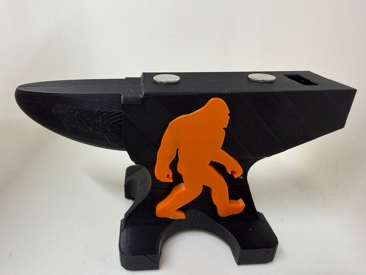Bigfoot Sasquatch Magnetic Pocket Knife Display – 3D Printed Anvil Stand – Black & Orange