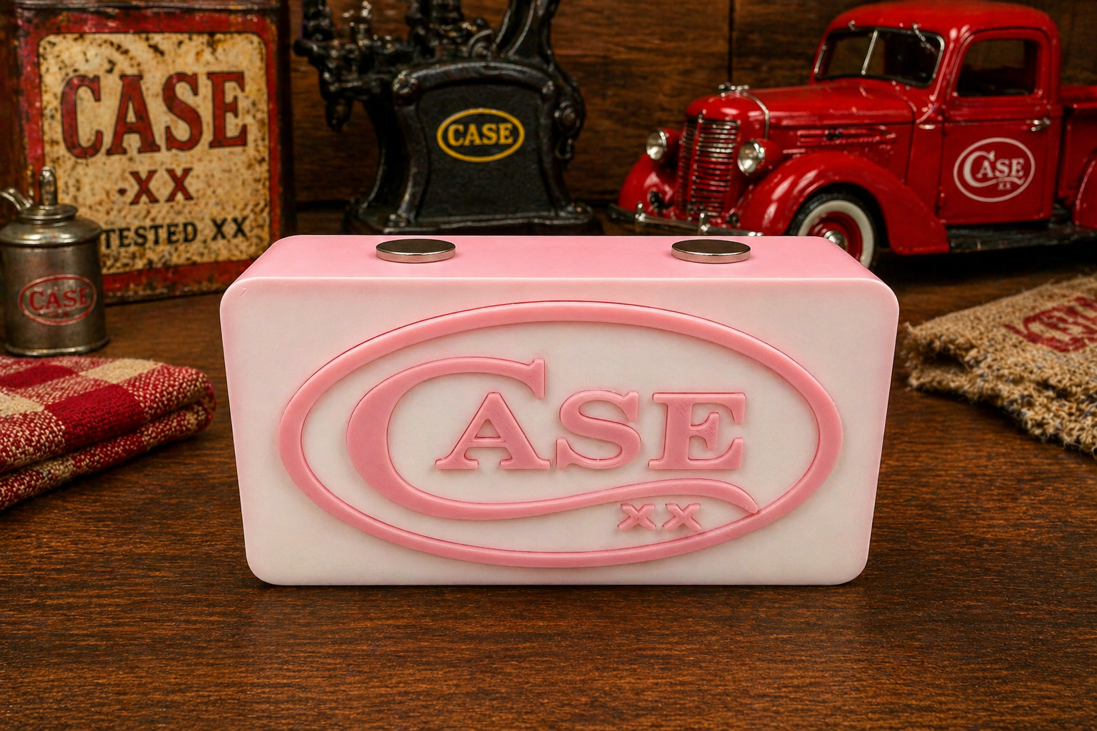 Case XX Knife Display Stand – White & Pink Edition Magnetic 3D Printed EDC Holder (4” x 2” x 1.5”)