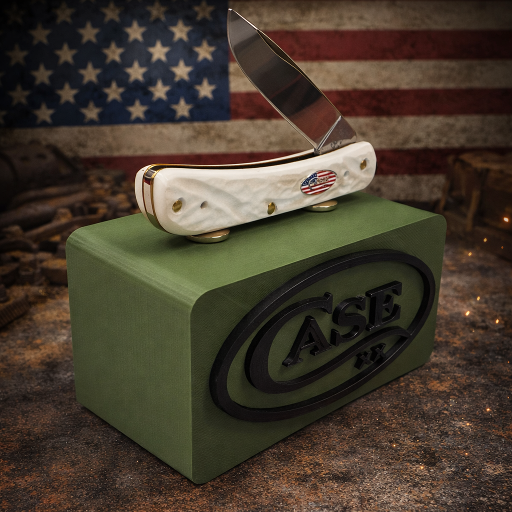 OD Green Magnetic Knife Display Stand – Case XX Style Logo | 3D Printed EDC Holder (4x2x2)