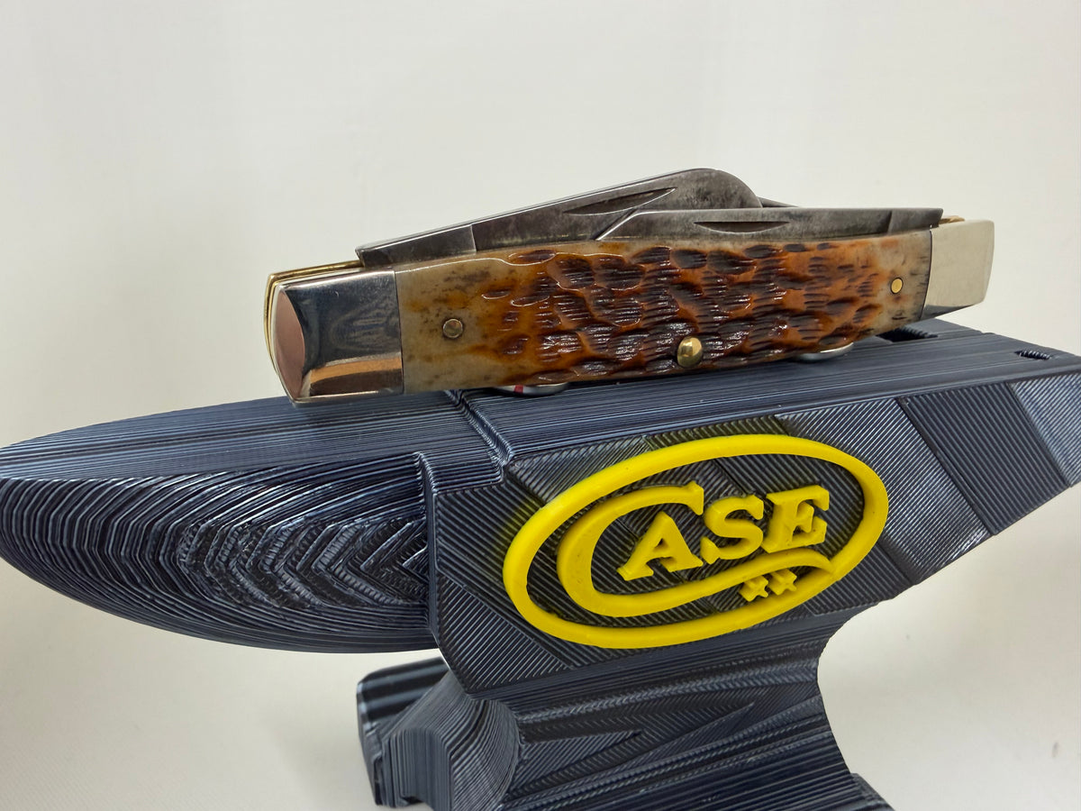 Darkened Case XX Stockman Custom Engraved Knife with 3D Printed Anvil Display