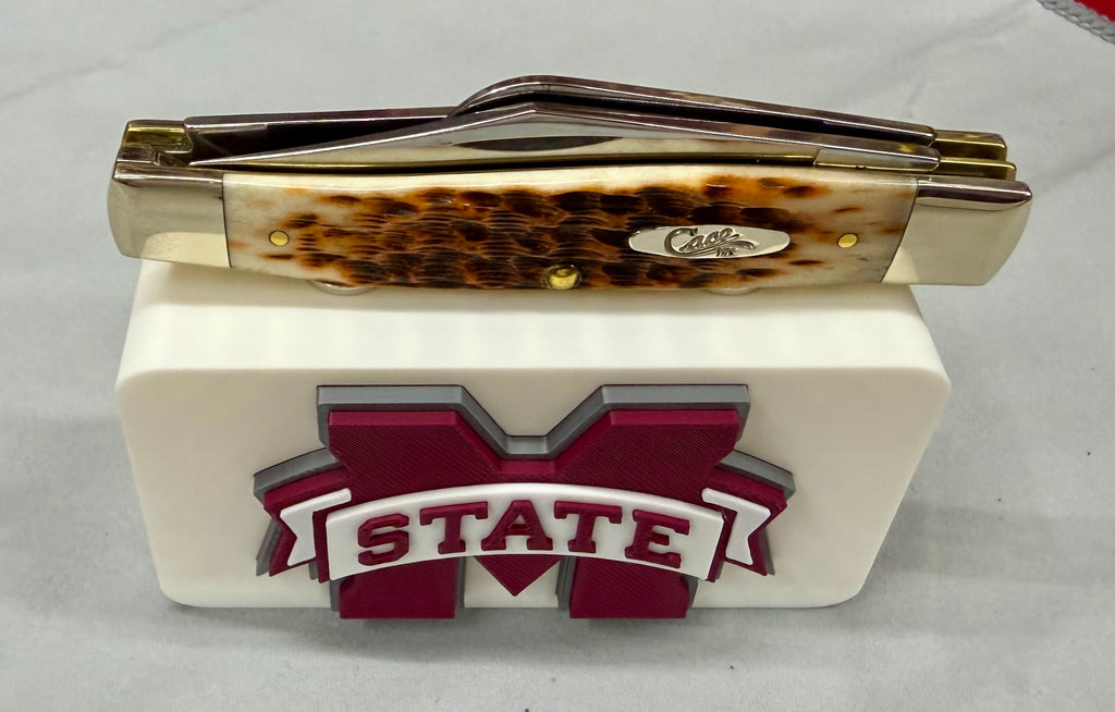 Mississippi State Knife Display In White & Maroon Magnetic 3D Printed Stand (4” x 2”)