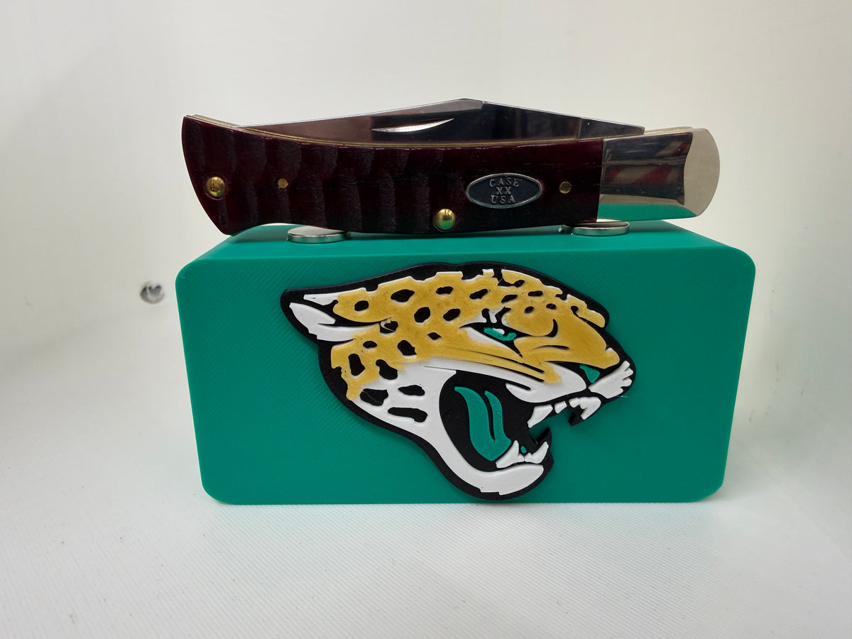 Jacksonville Jaguars 3D Printed Magnetic Pocket Knife Display Block – Teal & Gold