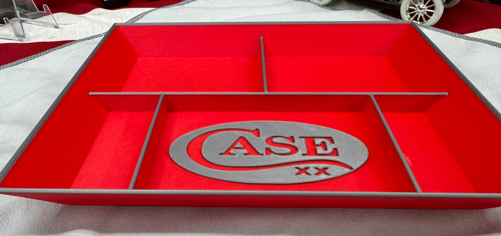 Case XX EDC Dump Tray – Red & Grey 3D Printed Valet Tray Organizer – Knife, Wallet & Pocket Carry Storage – 8x10 Tray