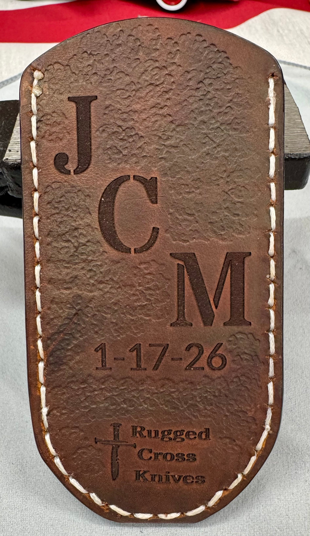 Rugged Cross Handmade Leather Pocket Knife Slip