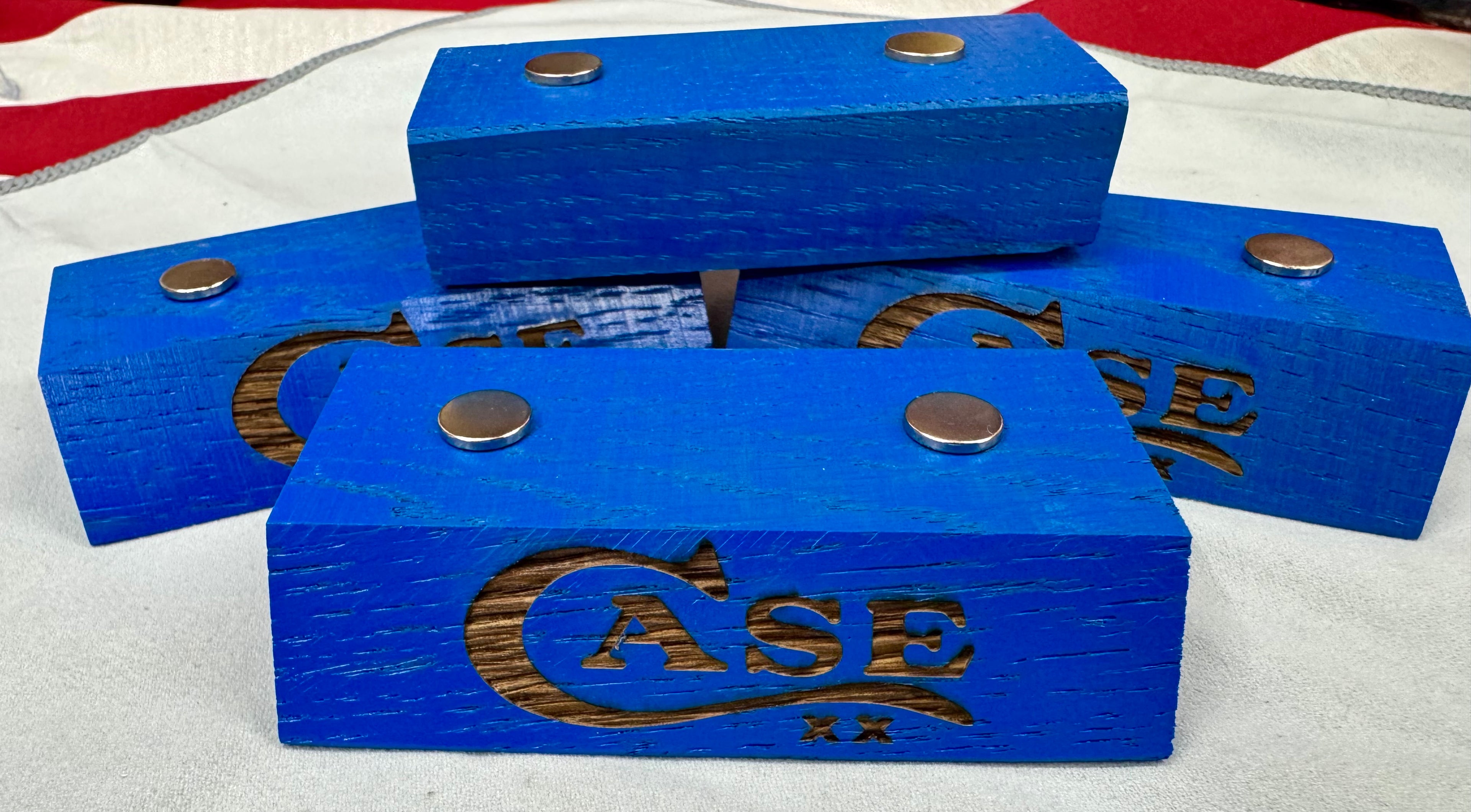 Handmade Case XX Blue Oak Wood Knife Display Stand - Set of 4