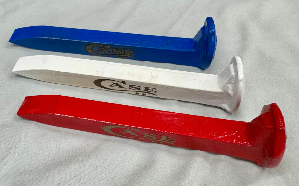 Case XX Railroad Spike Knife Display Set – Red White & Blue Patriotic EDC Holders with Magnetic Retention – Repurposed Alabama Rail Spikes (3 Piece Set)