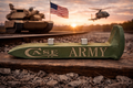 US Army Railroad Spike Knife Display – OD Green Case XX Engraved Stand w/ Magnetic Holder – Authentic Retired Alabama Rail Spike