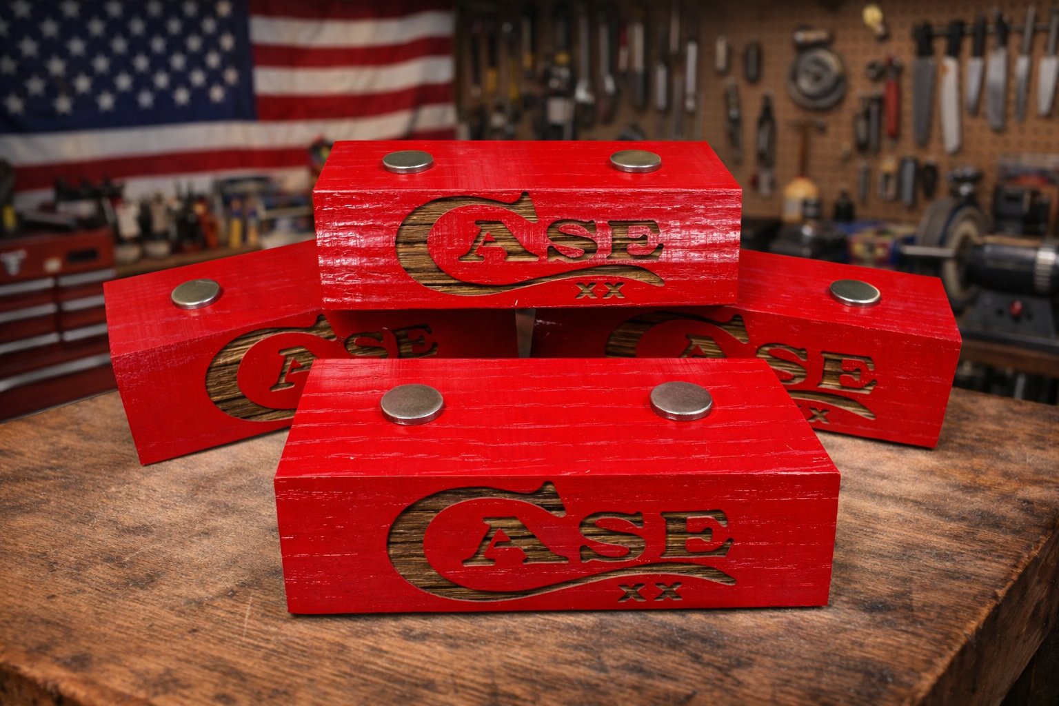 Handmade Case XX Red Oak Wood Knife Display Stand - Set of 4