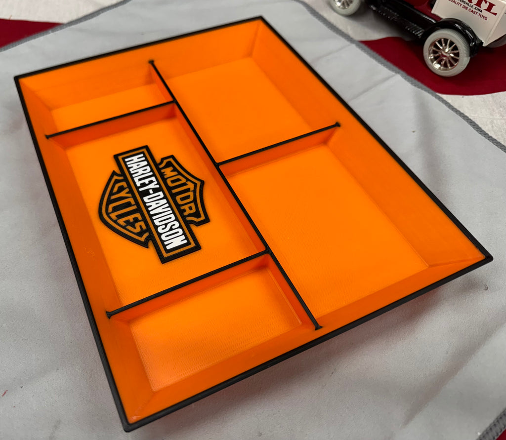 Harley-Davidson EDC Dump Tray – 3D Printed Organizer | 10” x 8” Garage-Style Catch-All