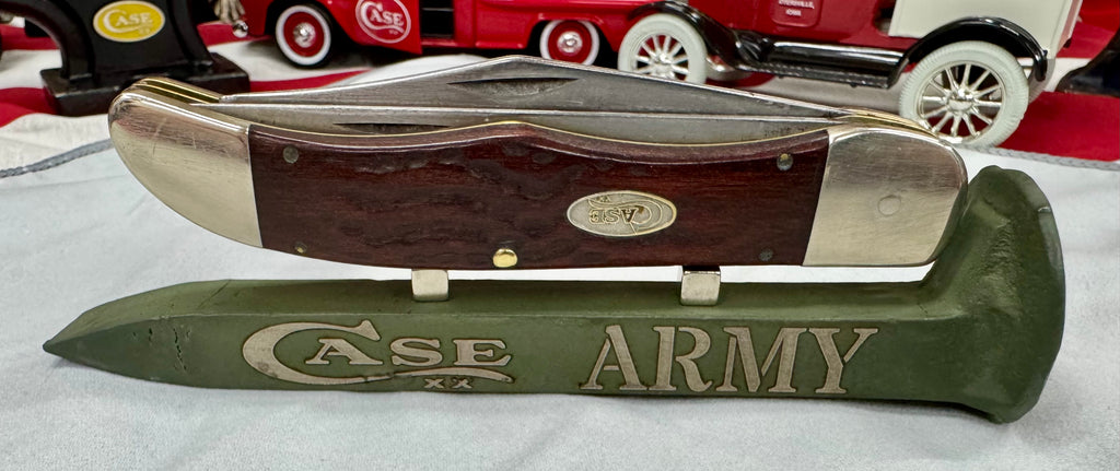 US Army Railroad Spike Knife Display – OD Green Case XX Engraved Stand w/ Magnetic Holder – Authentic Retired Alabama Rail Spike