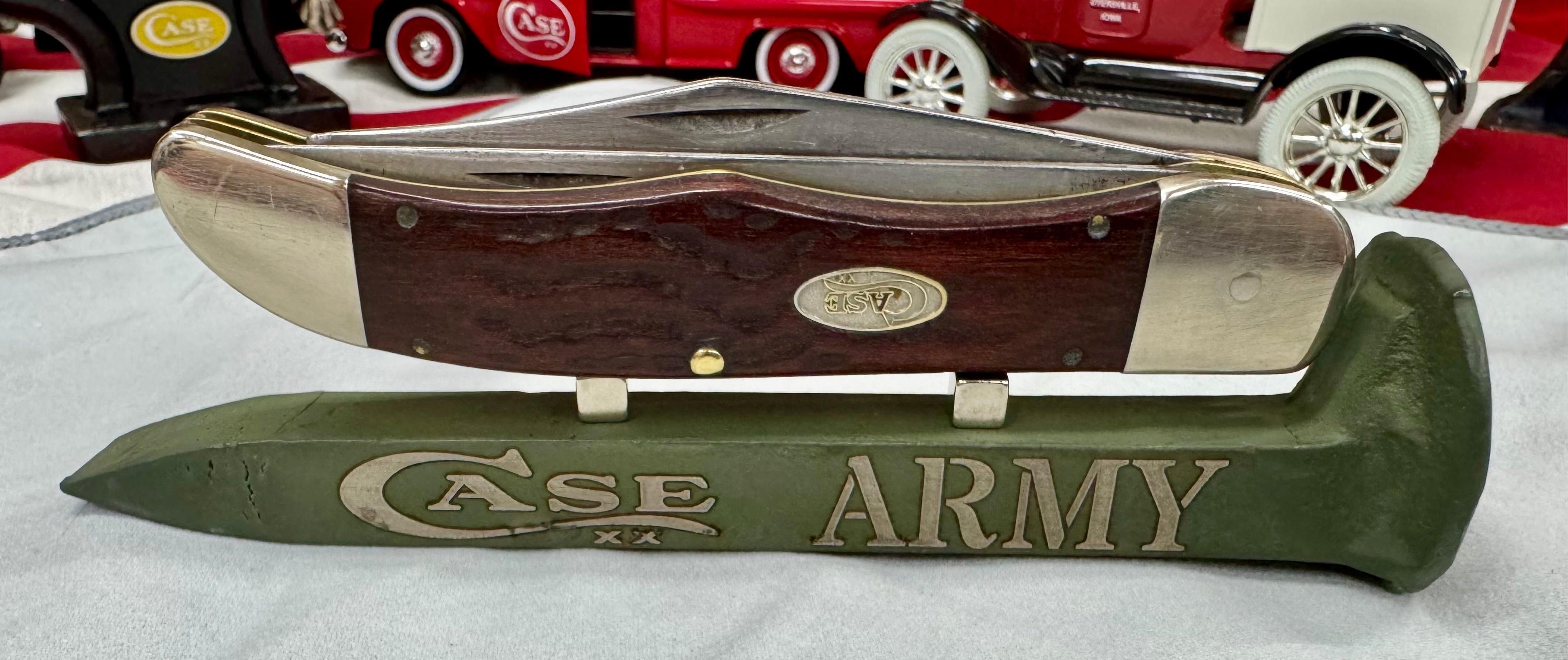 US Army Railroad Spike Knife Display – OD Green Case XX Engraved Stand w/ Magnetic Holder – Authentic Retired Alabama Rail Spike