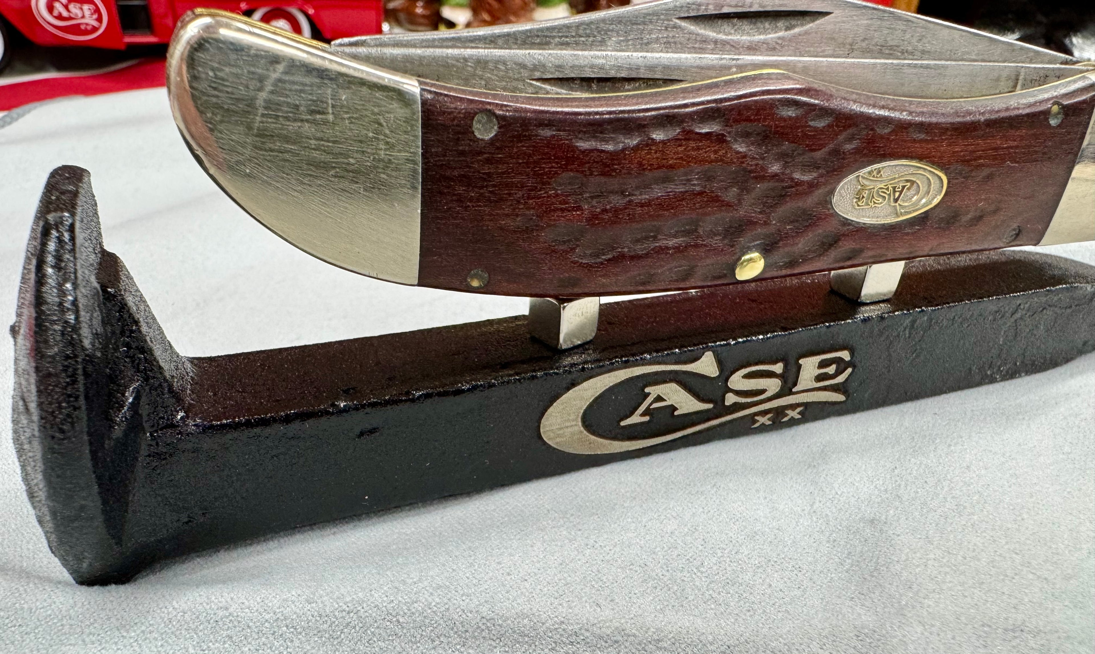 Case XX Black Railroad Spike Knife Display Stand – Magnetic Pocket Knife Holder – Handcrafted Steel Collector Display!