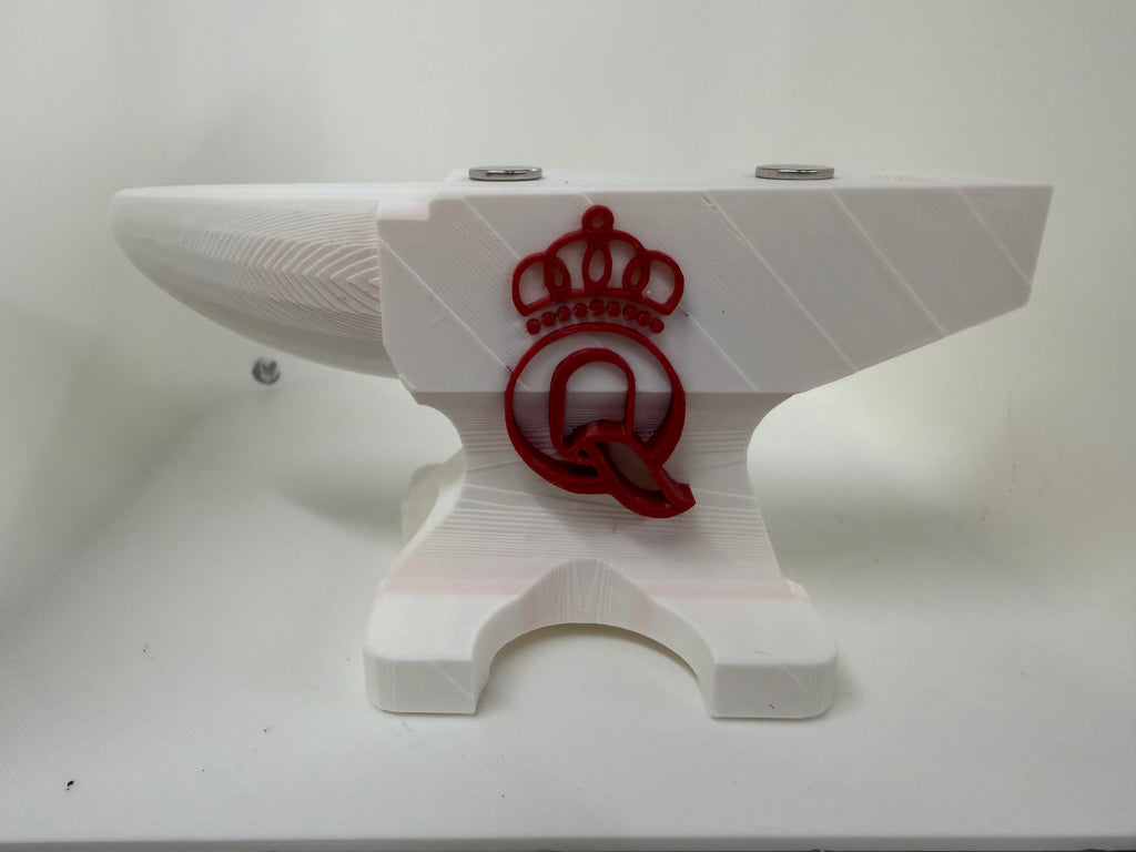 Queen Cutlery Magnetic Pocket Knife Display – 3D Printed Anvil Stand – White & Red