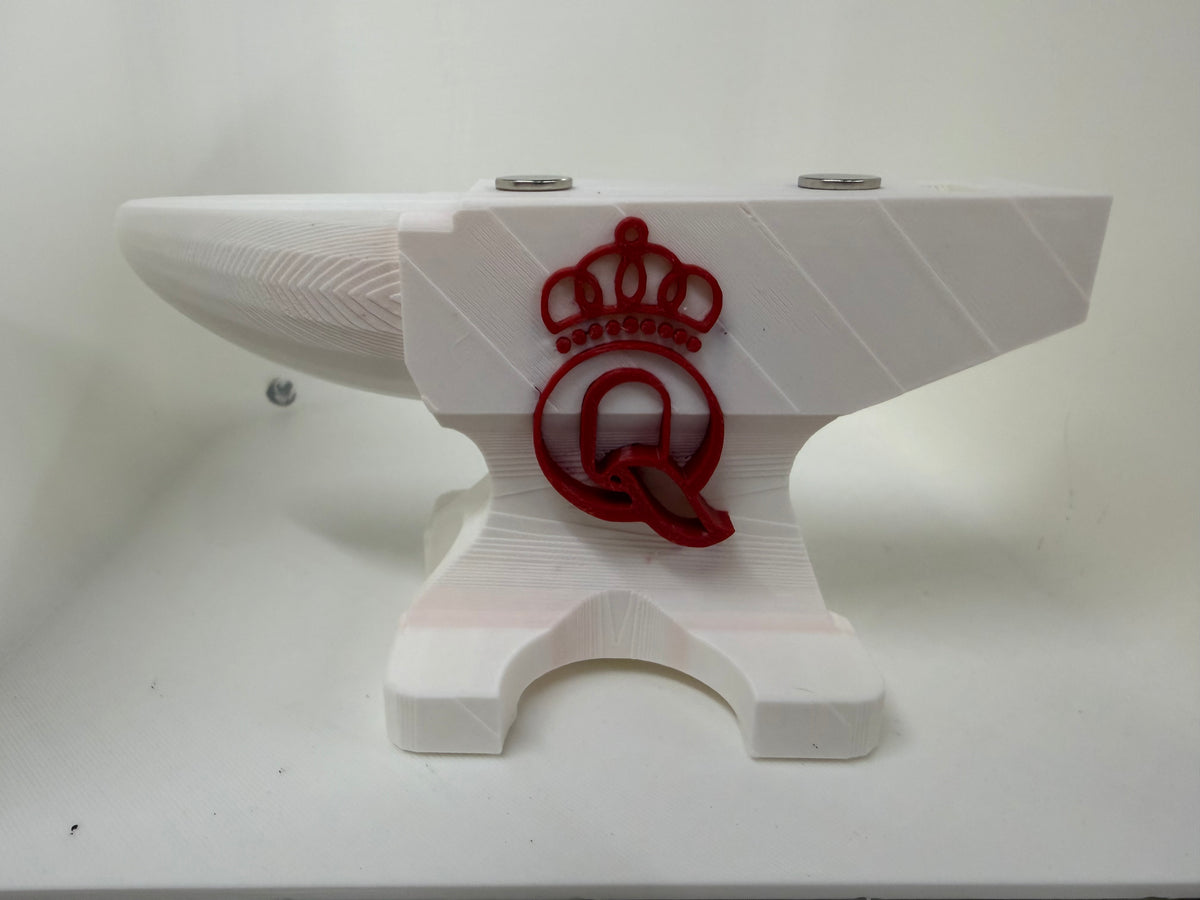 Queen Cutlery Magnetic Pocket Knife Display – 3D Printed Anvil Stand – White & Red