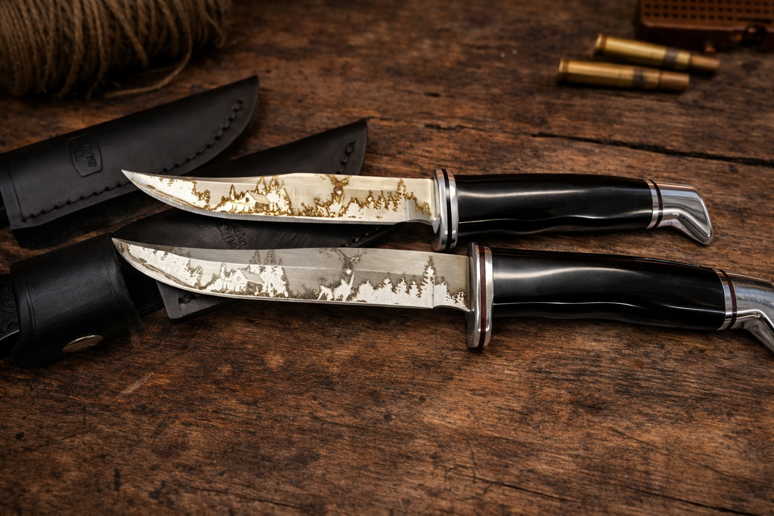 Custom Buck 102 & 105 Knife Set – Cabin, Forest & Whitetail Laser Engraved Blades