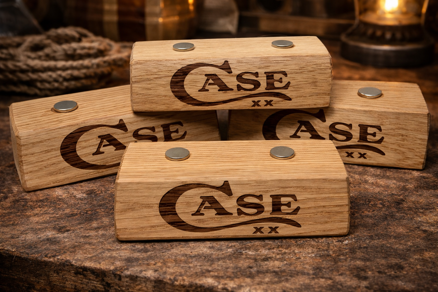 Handmade Case XX Oak Wood Knife Display Stand - Set of 4