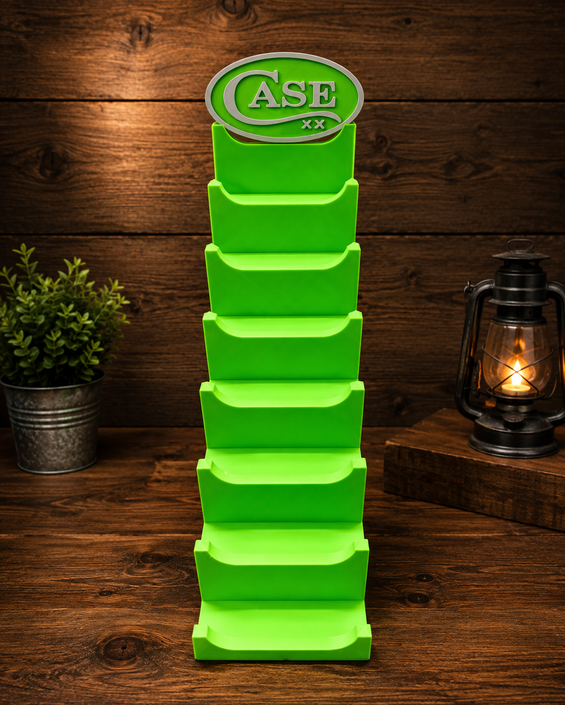 Case XX 7-Tier Knife Display Tower 3D Printed Collector Stand Green with Gray