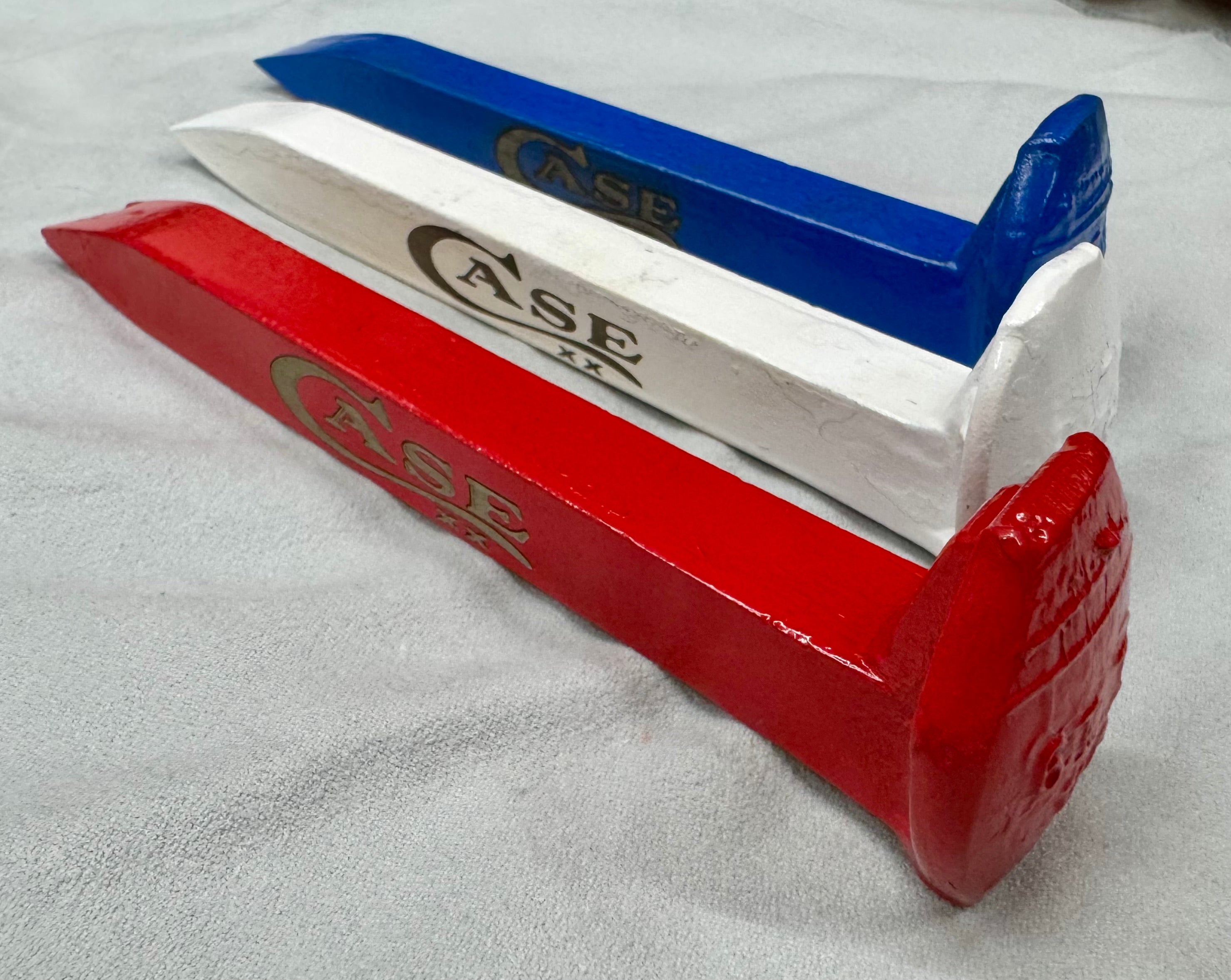 Case XX Railroad Spike Knife Display Set – Red White & Blue Patriotic EDC Holders with Magnetic Retention – Repurposed Alabama Rail Spikes (3 Piece Set)