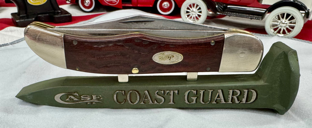 US Coast Guard Railroad Spike Knife Display – OD Green Case XX Engraved Stand w/ Magnetic Holder – Authentic Retired Alabama Rail Spike