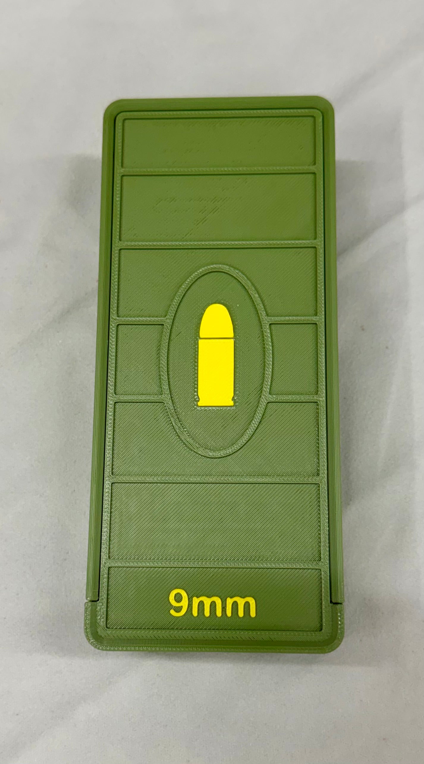 52 Round 9mm Ammo Box In OD Green & Yellow 3D Printed Sliding Lock Case