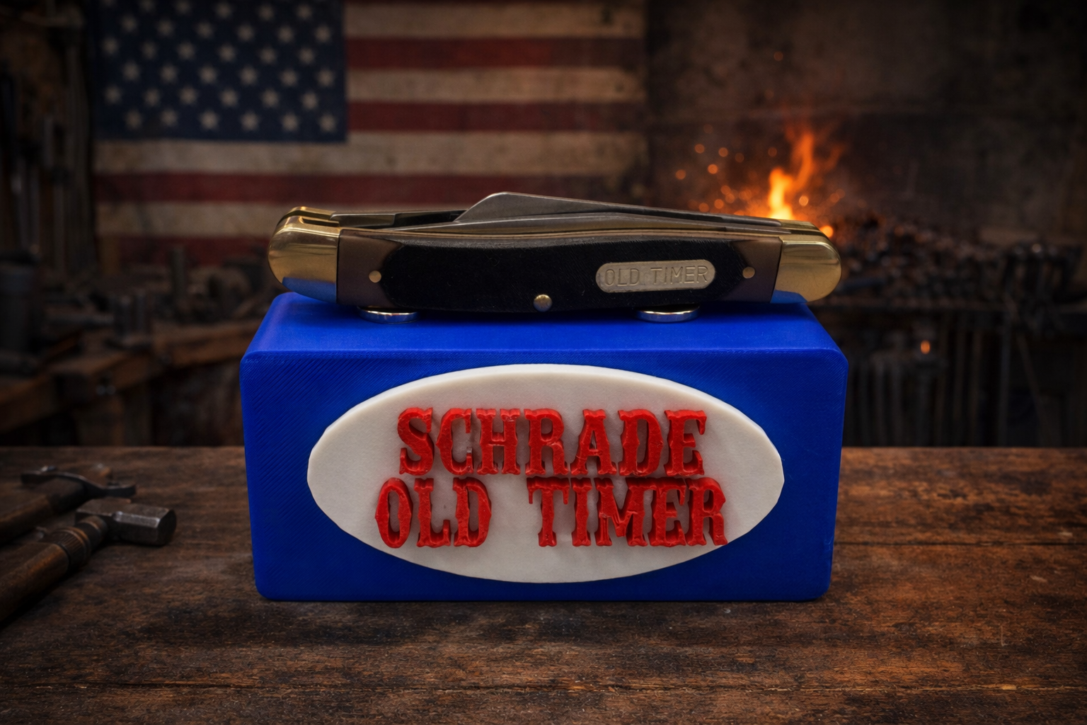 Schrade Old Timer Magnetic Knife Display Red, White & Blue 3D Printed Stand Classic Collector Display