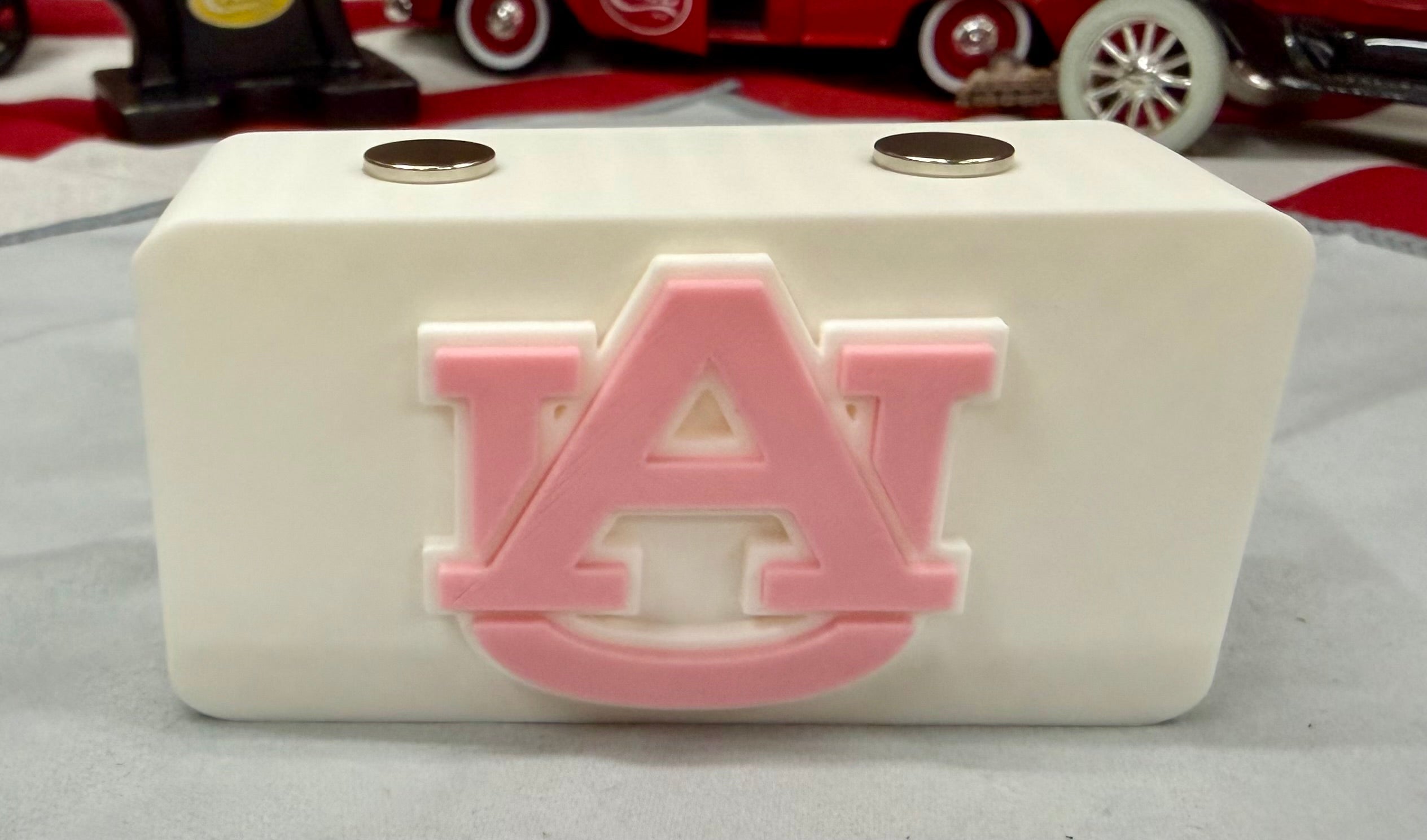 Auburn Tigers Knife Display In White & Pink Magnetic 3D Printed Stand (4” x 2”)